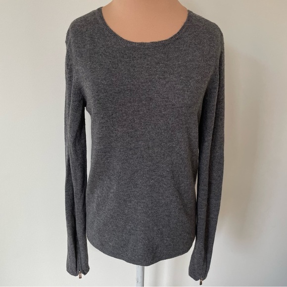 Maje Gray Dojussy Wool Cashmere Zip Cuff Crew Neck Long Sleeve Sweater Size 1/S - Picture 3 of 10